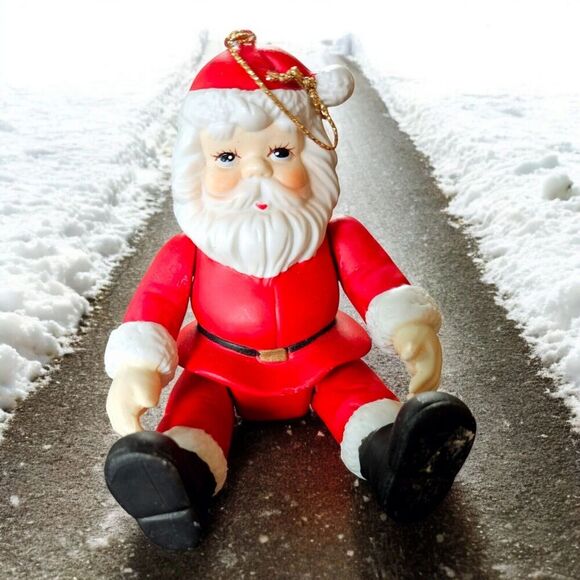 Vtg Santa Christmas Ornament Limbs Move Articulated Arms Legs Porcelain - Picture 1 of 6